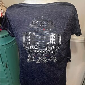 Navy Blue Short Sleeve Tee with Embellished Design
